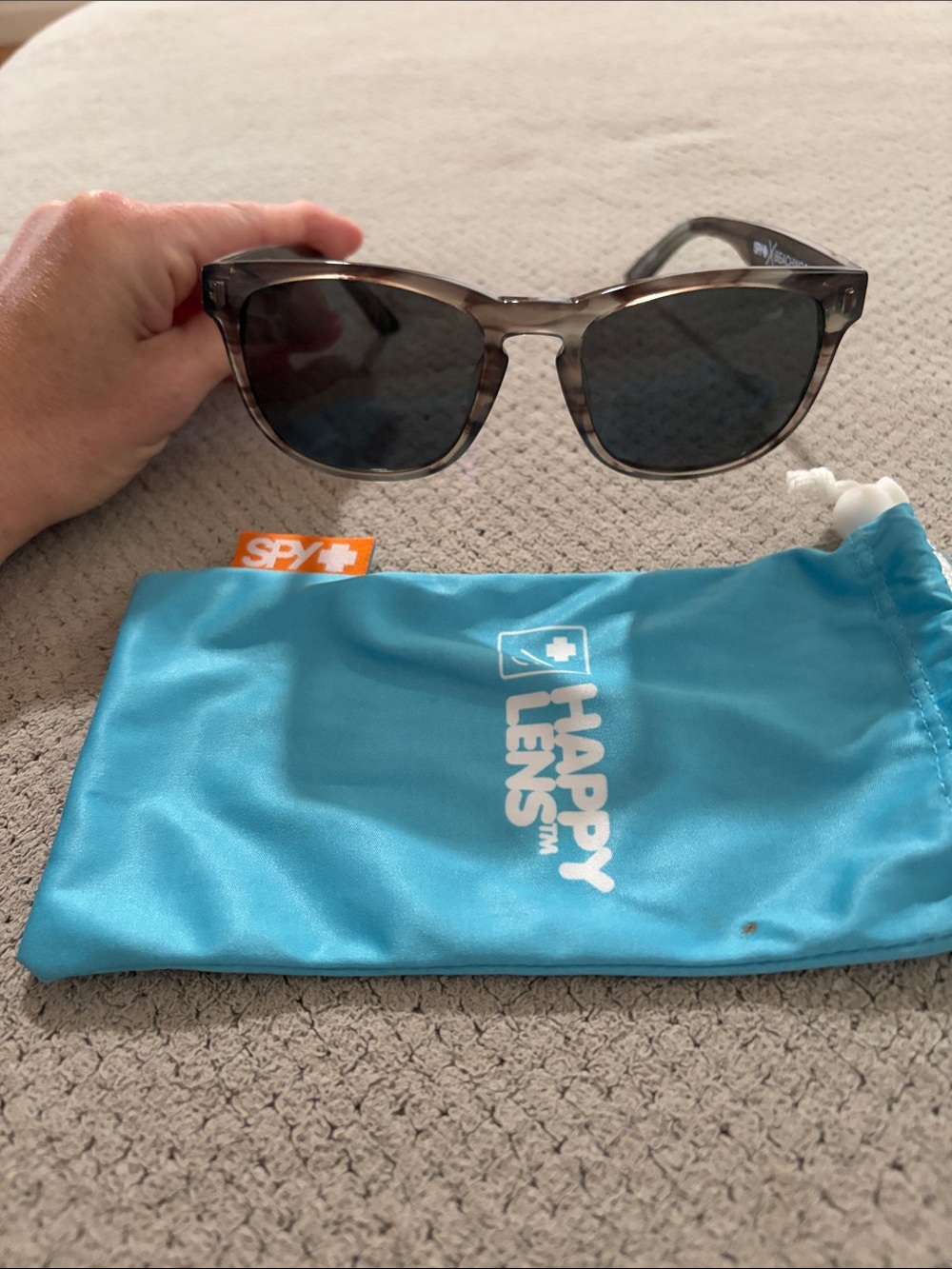 SPY Gray Tortoise Frame Sunglasses with Dark Lenses Happy Lens